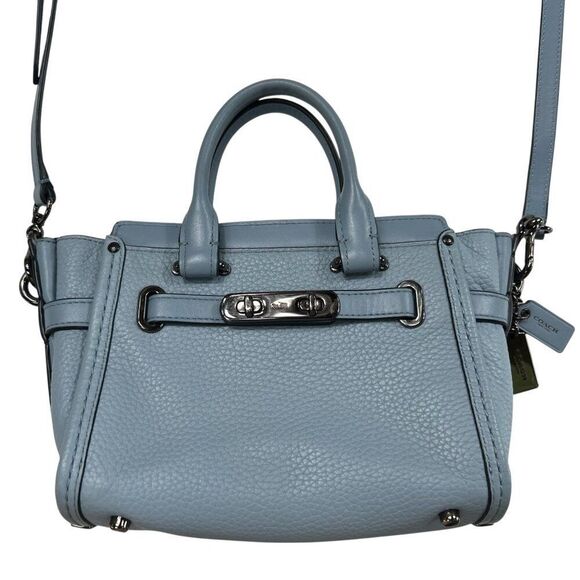 Coach NWOT Swagger Top Handle Crossbody Pebbled Leather Cloud Blue - Picture 3 of 16